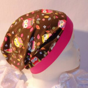 Mütze mit Eulen und pinken Bündchen gr. 54